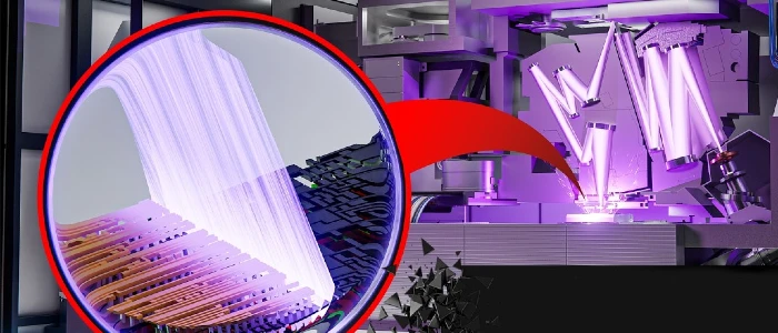 Zbliżenie na maszynę, która „drukuje” mikroczipy